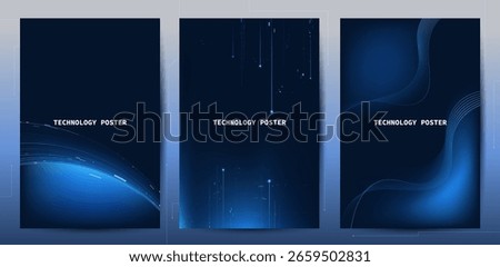 Tech poster set. Futuristic digital blue wave line. glowing lines innovation background for tech event poster or presentation product business