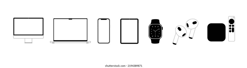 Tech Products Icon Set |computer, Laptop, Tablet, Phone, Watch, Smart Tv