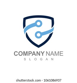 Tech Protection, Shield Logo With Electronic Circuit Logo Design For Technology Cmpany
