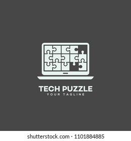 Tech puzzle logo design template. Vector illustration.