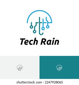 Tech Rain Umbrella Technology Circuit Line Logo