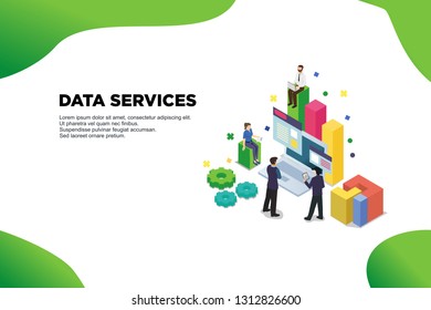 Tech repair center hardware software database for safe server. Flat isometric vector illustration - Vector 