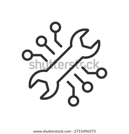 Tech repair icon in line design. technical support, maintenance, engineering service on white background vector. Tech repair editable stroke icon
