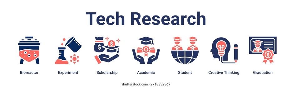 Tech Research banner web icon vector illustration concept for education with icon of Bioreactor, Experiment, Scholarship, Academic, Student, Creative Thinking.