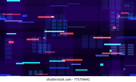Tech Seamless Pattern with Bright Speed Lines. Night Urban Streets Background with Bright Traffic Car Lights. Print Design Pattern with Light Trails. Screen Futuristic Night Road Texture.
