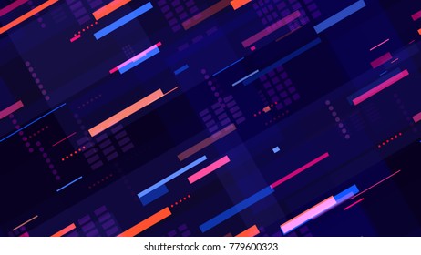 Tech Seamless Pattern with Bright Speed Lines. Night Urban Streets Background with Bright Traffic Car Lights. Print Design Pattern with Light Traces. Fashion Futuristic Night Road Texture.