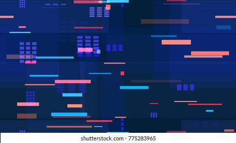 Tech Seamless Texture with Moving Fast Neon Stripes. Night Urban Streets Background with Bright Traffic Car Lights. Print Design Pattern with Light Trails. Cover Futuristic Night Road Texture.