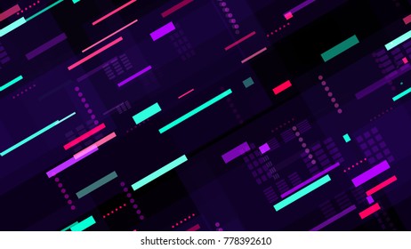 Tech Seamless Texture with Moving Fast Neon Stripes. Night Urban Streets Background with Bright Traffic Car Lights. Seamless Pattern with Light Traces. Fashion Futuristic Night Road Texture.