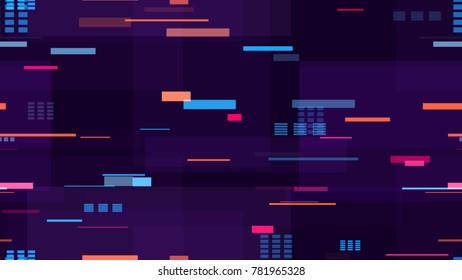 Tech Seamless Texture with Moving Fast Neon Stripes. Night Urban Streets Background with Bright Traffic Car Lights. Print Design Pattern with Neon Lights. Fashion Futuristic Night Road Texture.