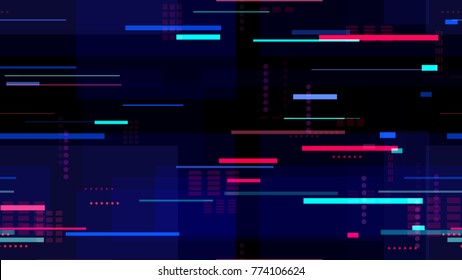 Tech Seamless Texture with Neon Rays and Stripes. Abstract Night City Background with Traffic Car Lights. Print Design Pattern with Neon Lights. Screen Futuristic Night Road Texture.