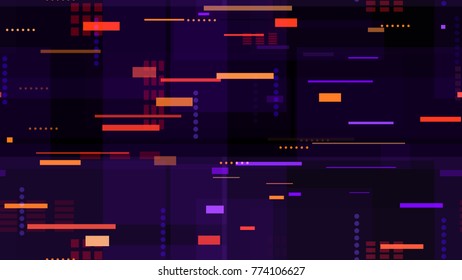 Tech Seamless Texture with Neon Rays and Stripes. Night Urban Streets Background with Bright Traffic Car Lights. Seamless Pattern with Neon Lights. Fashion Futuristic Night Road Texture.