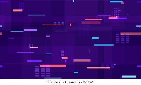 Tech Seamless Texture with Neon Rays and Stripes. Night Urban Streets Background with Bright Traffic Car Lights. Print Design Pattern with Neon Lights. Cover Futuristic Night Road Texture.