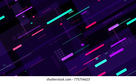 Tech Seamless Texture with Neon Rays and Stripes. Abstract Night City Background with Traffic Car Lights. Print Design Pattern with Light Trails. Fashion Futuristic Night Road Texture.