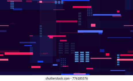 Tech Seamless Texture with Neon Rays and Stripes. Abstract Night City Background with Traffic Car Lights. Seamless Pattern with Light Trails. Screen Futuristic Night Road Texture.