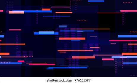 Textura tecnica perfecta con rayas y rayas de neón. Antecedentes abstractos de la ciudad nocturna con semáforos. Patrón sin inconvenientes con senderos de luz. Cubre la textura de la carretera nocturna futurista.