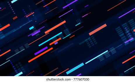 Tech Seamless Texture with Neon Rays and Stripes. Abstract Night City Background with Traffic Car Lights. Print Design Pattern with Light Trails. Screen Futuristic Night Road Texture.