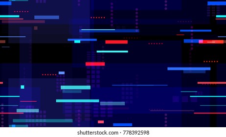 Tech Seamless Texture with Neon Rays and Stripes. Abstract Night City Background with Traffic Car Lights. Print Design Pattern with Neon Lights. Fashion Futuristic Night Road Texture.