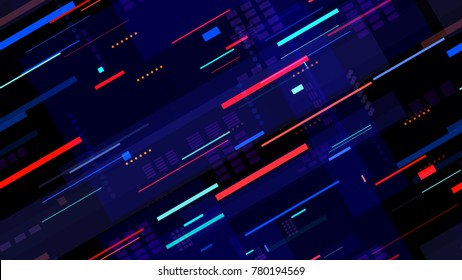 Tech Seamless Texture With Neon Rays And Stripes. Night Urban Streets Background With Bright Traffic Car Lights. Seamless Pattern With Light Traces. Cover Futuristic Night Road Texture.