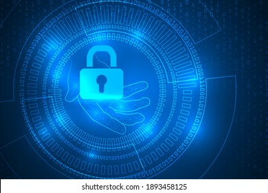 
tech security technology abstract background. hand touch privacy protection. 