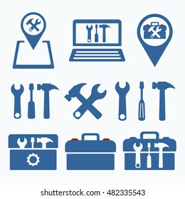 Tech Service Logo. Support settings concept.phone and computer recovery shop. Options and service tools icon set. Rounded angles. Single flat icon isolated. Logo design.Vector illustration.Silhouette.