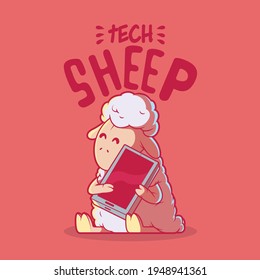Tech Sheep character vector illustration. Technology, innovation, brand design concept.