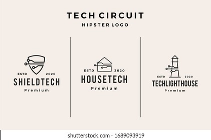 tech shield house lighthouse logo vector icon illustration hipster retro vintage