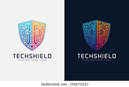 Tech Shield Logo Design. Usable for Business Brand, Tech and Company. Vector Logo Illustration.