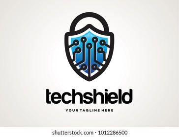 Tech Shield Logo Template Design Vector, Emblem, Design Concept, Creative Symbol, Icon