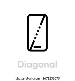Icono de teléfono diagonal de la tecnología. Vector de línea editable. Teléfono inteligente moderno con una línea discontinua en la pantalla. Pictograma único.