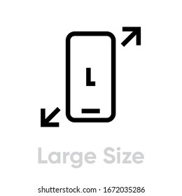 Tech Specs Large Size Phone Icon. Editable Line Vector. Modern Smartphone With Arrows Diagonal Screen L. Single Pictogram.