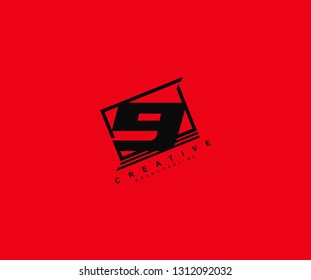 Tech Sporty Modern Abstract Number 9 Logotype