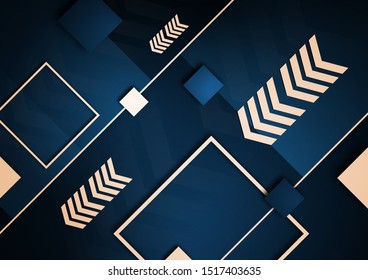 Tech squares, arrows and lines. Bright abstract background. Corporate design. Vector illustration