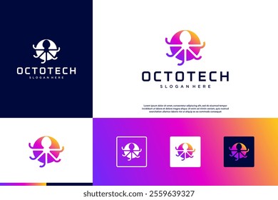 tech squid logo , digital information service , underwater animals , graphic design template.