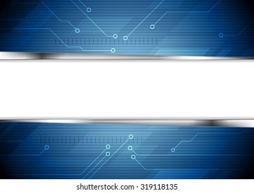 Tech striped background with circuit board elements. Vector design