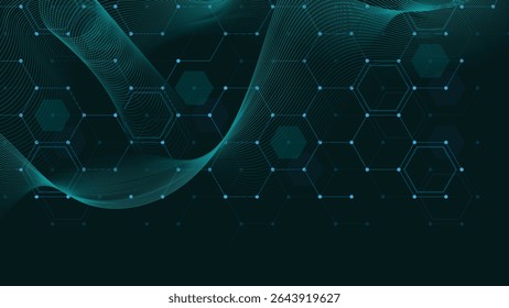 Tech style abstract mesh background with dynamic blue wave lines and hexagon grid perfect for digital interfaces, data presentations, and futuristic technology designs