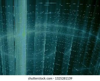 Tech style background with copy space - vector illustration. Surface with straight lines and waves. Composition consist of glowing cells. For modern technology or science fiction design projects.