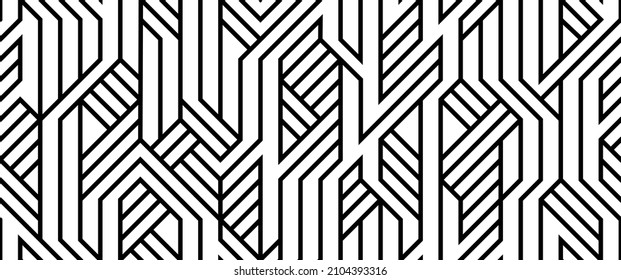 Tech style seamless linear pattern vector, monochrome circuit board lines endless background wallpaper image, black and white geometric design techno micro picture.