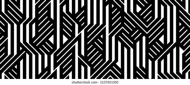 Tech style seamless linear pattern vector, monochrome circuit board lines endless background wallpaper image, black and white geometric design techno micro picture.