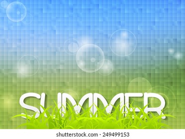 Diseño técnico de verano con césped sobre fondo de mosaico. Ilustración del vector