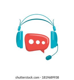 Technischer Support. Kundendienst-Symbol für Wohnung oder Call-Center oder Ausrüstung mit Kopfhörern auf isoliertem weißem Hintergrund.