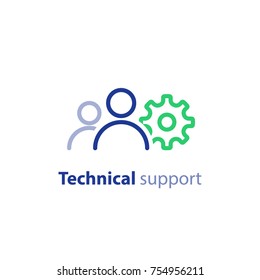 Tech Support, Engineering Services, Technology People, Team Work Concept, Vector Line Icon