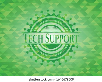 Tech Support green emblem with mosaic ecological style background. Vector Illustration. Detailed.