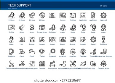 Tech Support Help Technology Problem Service Solution Icon Set