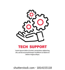 Tech support icon. Hand with gears. Operator call center and services icons. Vector on isolated white background. EPS 10