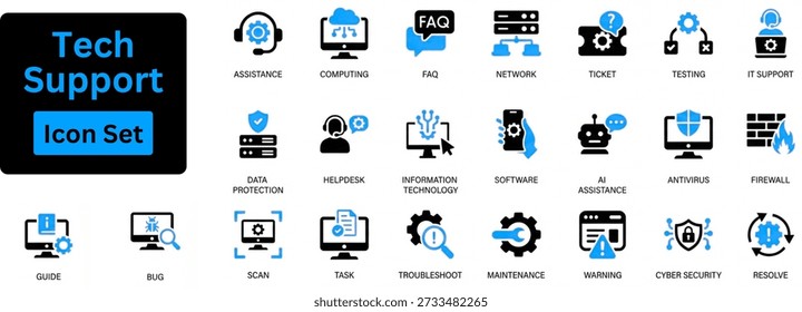 Tech support icon set silhouette vector 