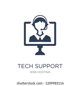 Tech Support Icon. Trendy Flat Vector Tech Support Icon On White Background From Web Hosting Collection, Vector Illustration Can Be Use For Web And Mobile, Eps10