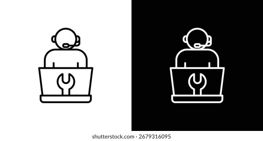 Tech support icon vector symbols pack in black and white lines