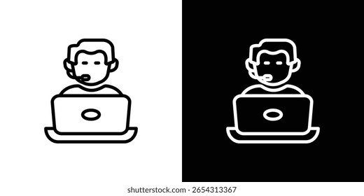 Tech support icons in line style. Editable black and white strokes