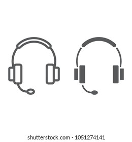 Tech support line and glyph icon, e commerce and marketing, headset sign vector graphics, a linear pattern on a white background, eps 10.