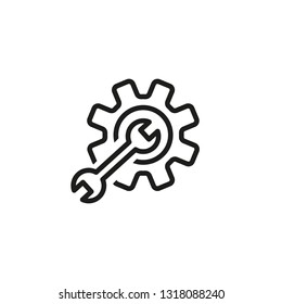 Tech support line icon. Wrench, gear, cog, cogwheel. IT support concept. Can be used for topics like information technology, machinery, setup